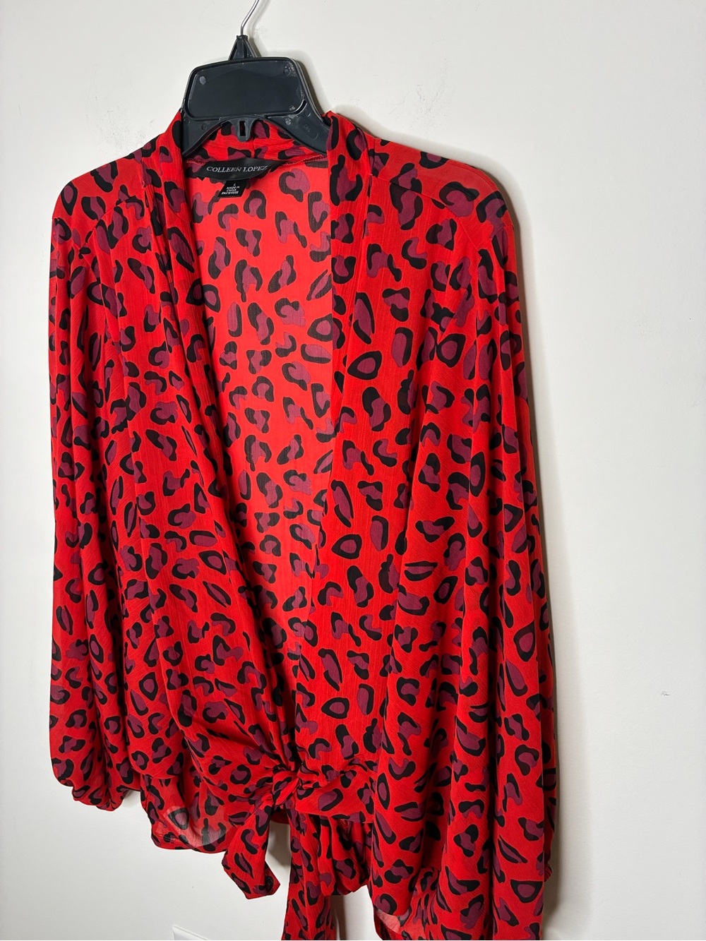 Colleen Lopez Red and Black Leopard Tie-Front Blouse